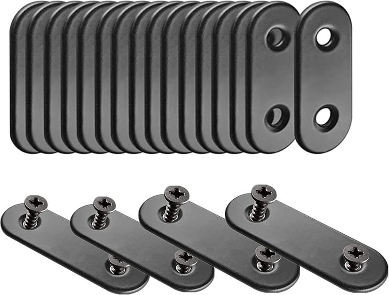 WYSUMMER Black Flat Metal Mending Brackets, 20Pcs Straight Corner Braces with 40Pcs Screws (Black, 16x36mm) - Image 1